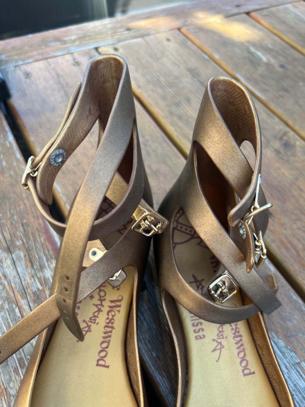 Vivienne Westwood Metallic Bronze Ankle-Strap Flats - Picture 5 of 10